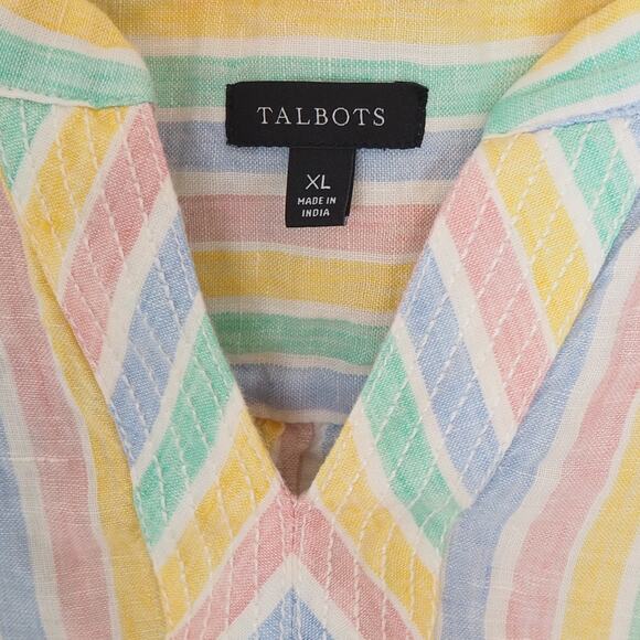 Talbots Linen Trapunto Shell Tank Women's XL Plus Stripe Rainbow Colorful Top - Picture 2 of 8